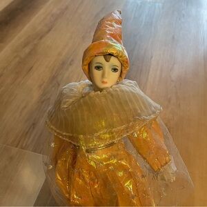 Vintage Porcelain Doll Pink Suit and Hat